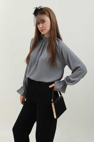 Yakası Büzgülü Gömlek Antrasit - 3