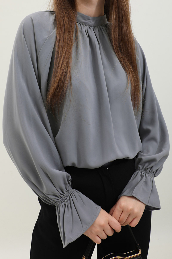 Yakası Büzgülü Gömlek Antrasit - 1