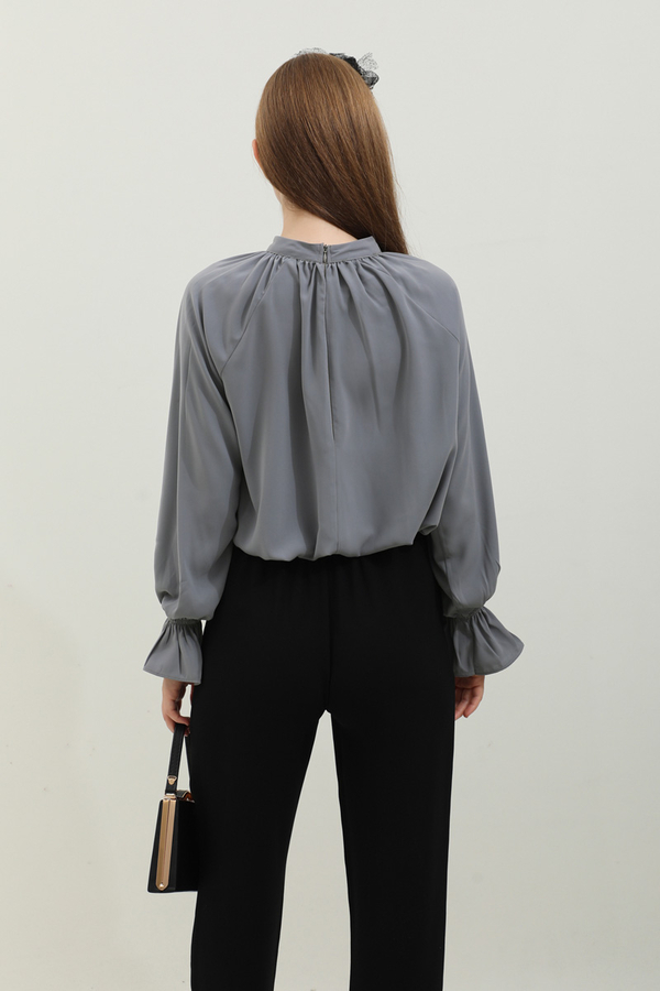 Yakası Büzgülü Gömlek Antrasit - 5