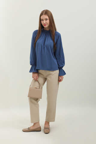 Yakası Büzgülü Gömlek Lacivert - 2