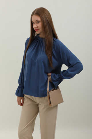 Yakası Büzgülü Gömlek Lacivert - 1