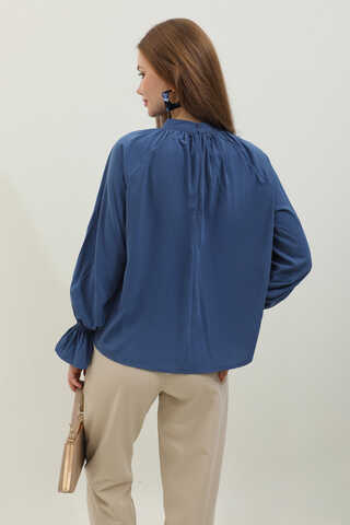 Yakası Büzgülü Gömlek Lacivert - 6