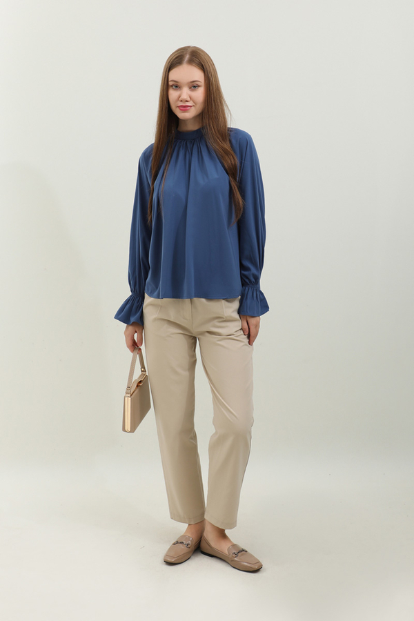 Yakası Büzgülü Gömlek Lacivert - 4