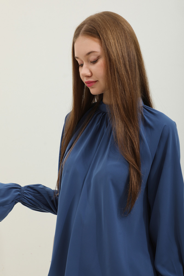 Yakası Büzgülü Gömlek Lacivert - 3