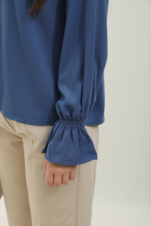 Yakası Büzgülü Gömlek Lacivert - 5