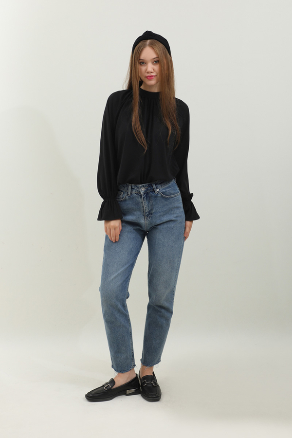 Yakası Büzgülü Gömlek Siyah - 2