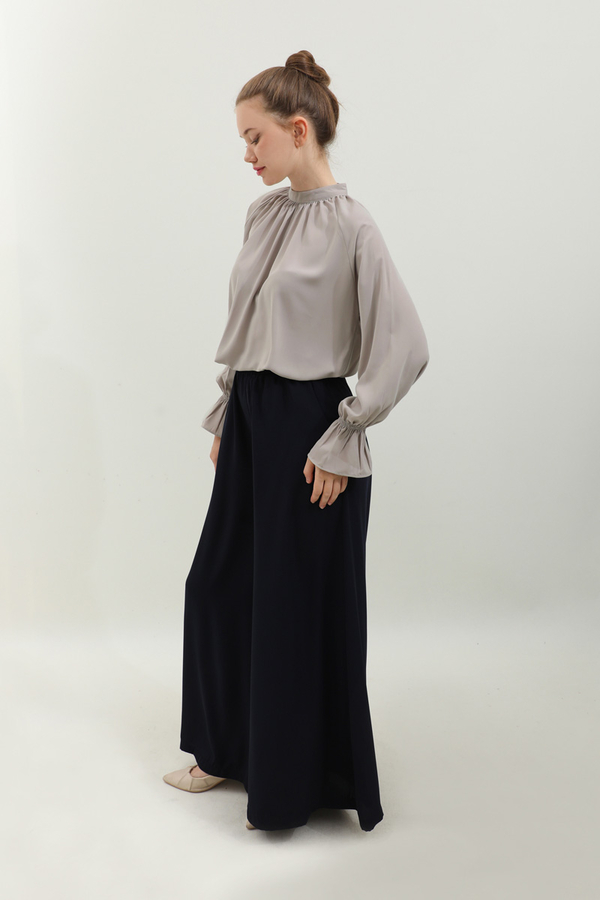 Yakası Büzgülü Gömlek Taş - 4