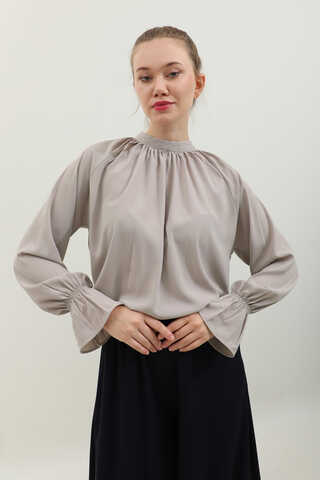 Yakası Büzgülü Gömlek Taş - 1