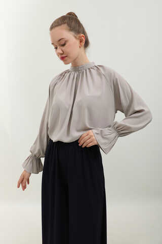 Yakası Büzgülü Gömlek Taş - 3