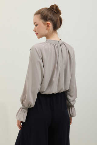 Yakası Büzgülü Gömlek Taş - 5