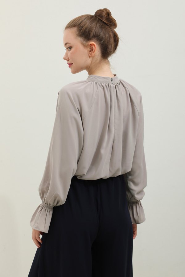 Yakası Büzgülü Gömlek Taş - 5