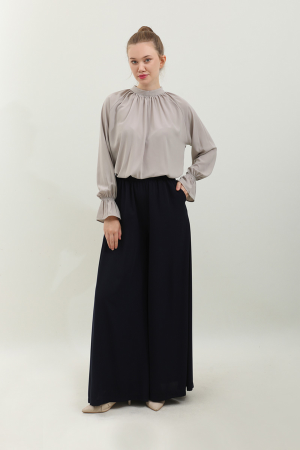 Yakası Büzgülü Gömlek Taş - 2