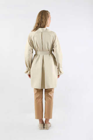 Yakası Desenli Midi Trençkot Ekru - 6