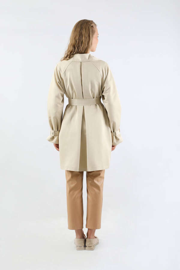 Yakası Desenli Midi Trençkot Ekru - 6