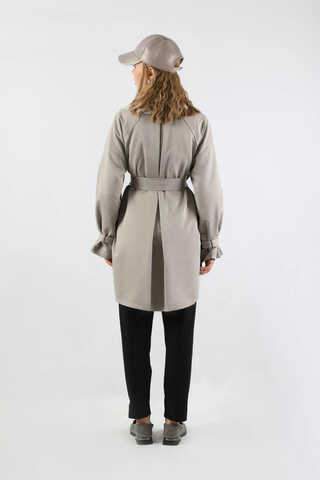 Yakası Desenli Midi Trençkot Gri - 6