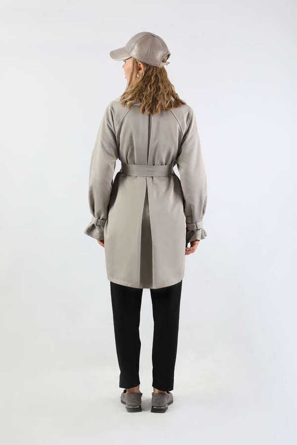 Yakası Desenli Midi Trençkot Gri - 6