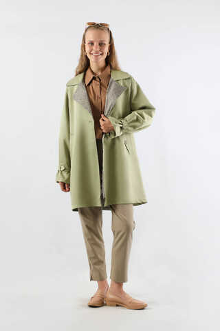 Yakası Desenli Midi Trençkot Mint - 1