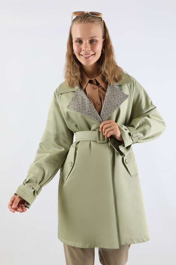 Yakası Desenli Midi Trençkot Mint - 2