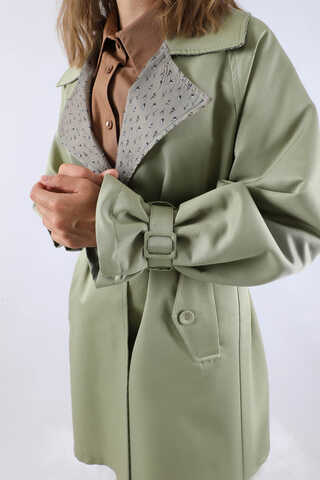 Yakası Desenli Midi Trençkot Mint - 4