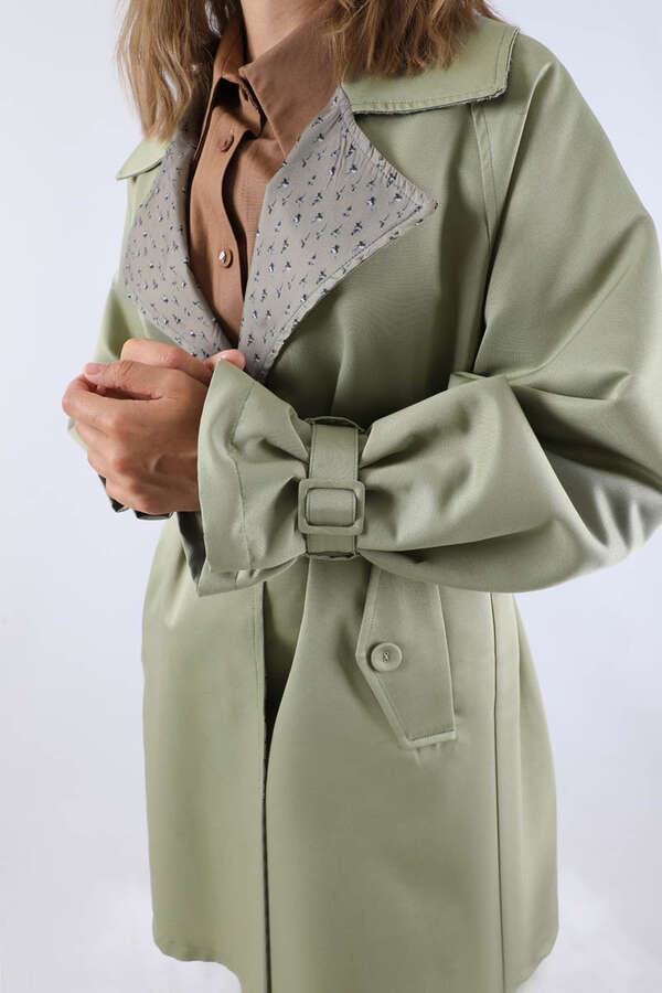 Yakası Desenli Midi Trençkot Mint - 4