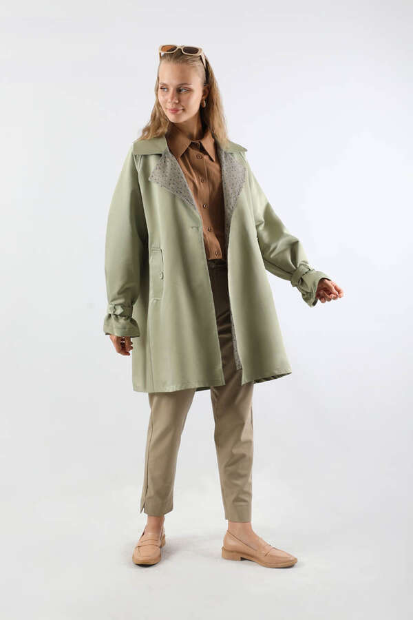 Yakası Desenli Midi Trençkot Mint - 5