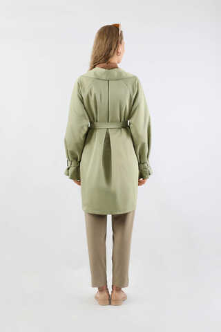 Yakası Desenli Midi Trençkot Mint - 6