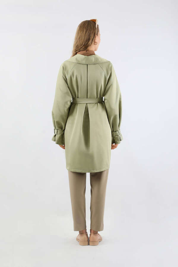 Yakası Desenli Midi Trençkot Mint - 6