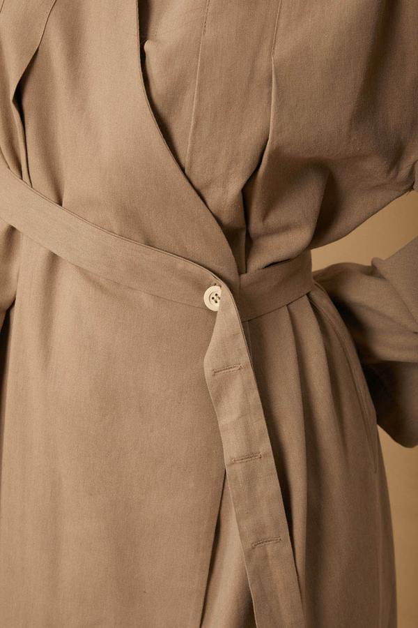 Yakası Pile Detaylı Keten Abaya Camel - 13