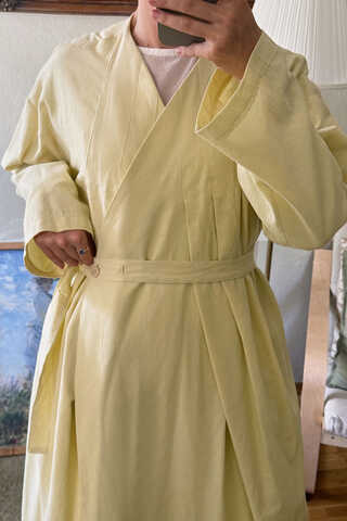 Yakası Pile Detaylı Keten Abaya Tereyağı Sarısı - 13