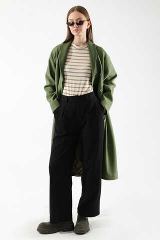 Yakası ribanalı kaşe kaban Haki - 3