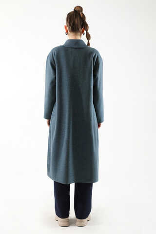 Yakası Ribanalı Kaşe Kaban İndigo - 6