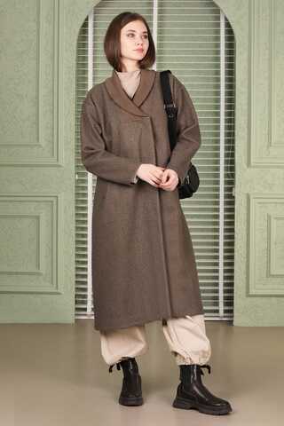 Yakası ribanalı kaşe kaban Kahverengi - 1