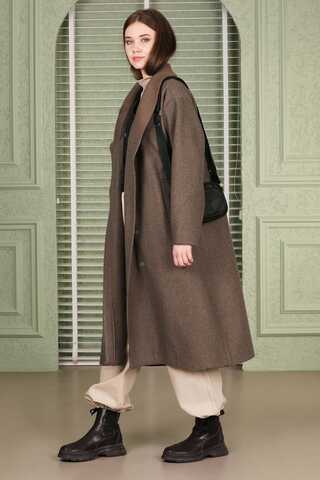 Yakası ribanalı kaşe kaban Kahverengi - 3