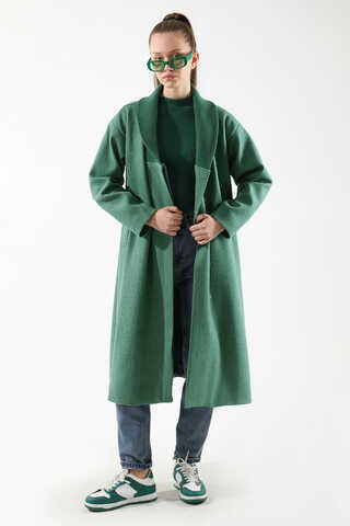 Yakası Ribanalı Kaşe Kaban Mint - 1