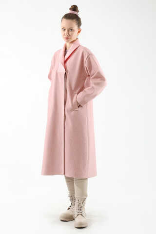 Yakası Ribanalı Kaşe Kaban Pembe - 3