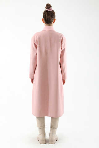 Yakası Ribanalı Kaşe Kaban Pembe - 6