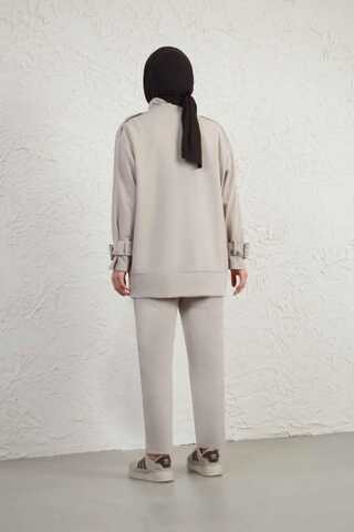 Yakası Tokalı İkili Takım Bej - 4