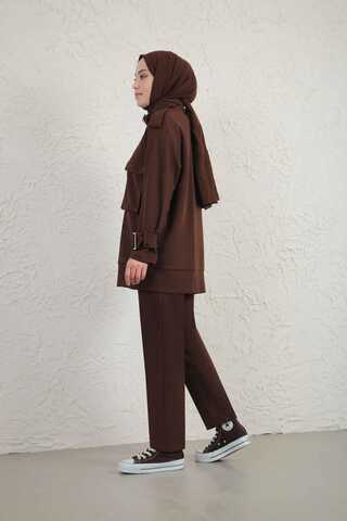 Yakası Tokalı İkili Takım Kahverengi - 4