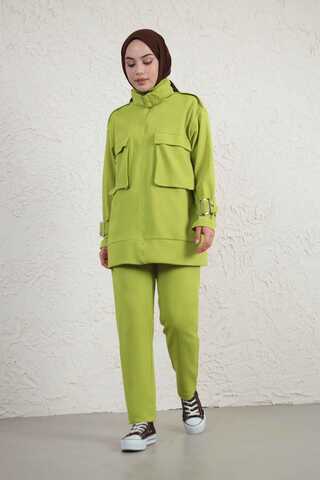 Yakası Tokalı İkili Takım Yağ Yeşili - 2