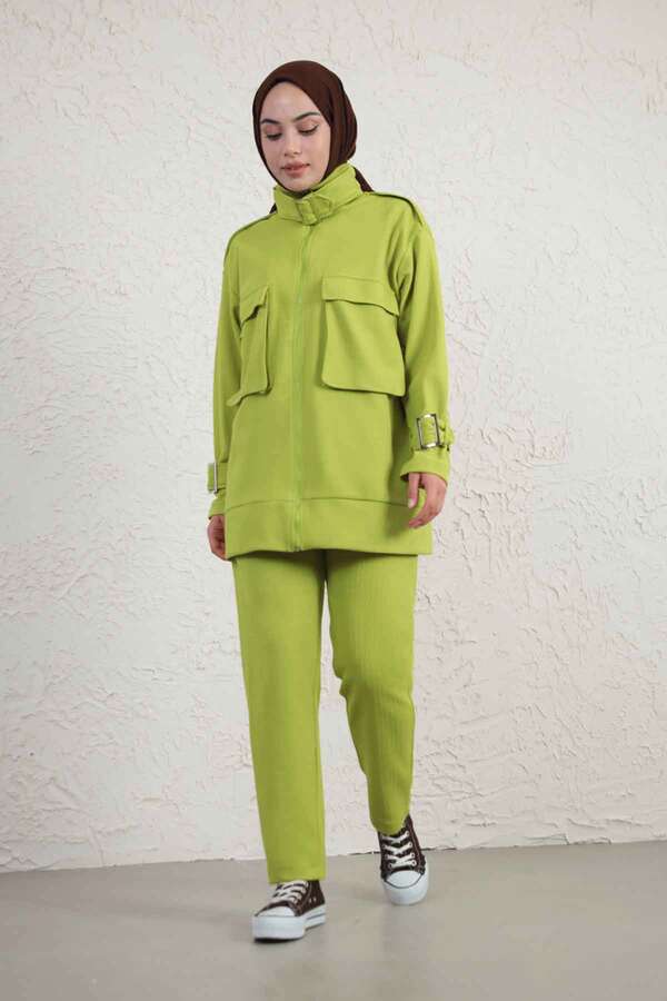 Yakası Tokalı İkili Takım Yağ Yeşili - 2