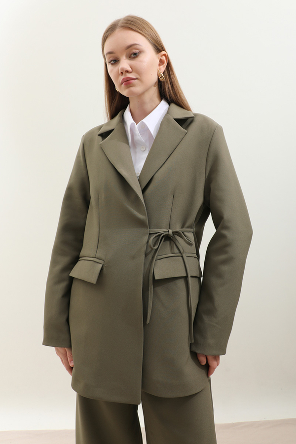 Yandan Bağlamalı Blazer Takım Koyu Haki - 1