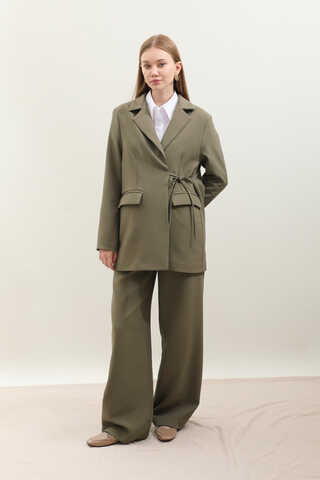 Yandan Bağlamalı Blazer Takım Koyu Haki - 5