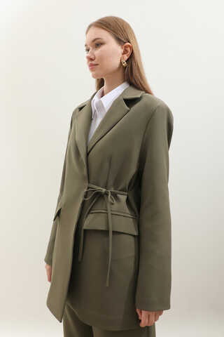 Yandan Bağlamalı Blazer Takım Koyu Haki - 7