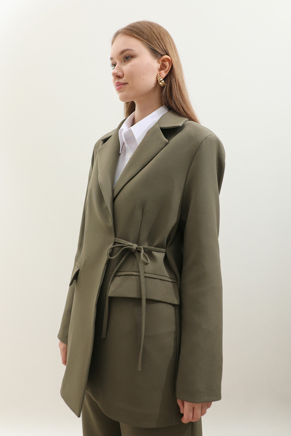 Yandan Bağlamalı Blazer Takım Koyu Haki - 7