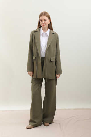 Yandan Bağlamalı Blazer Takım Koyu Haki - 2
