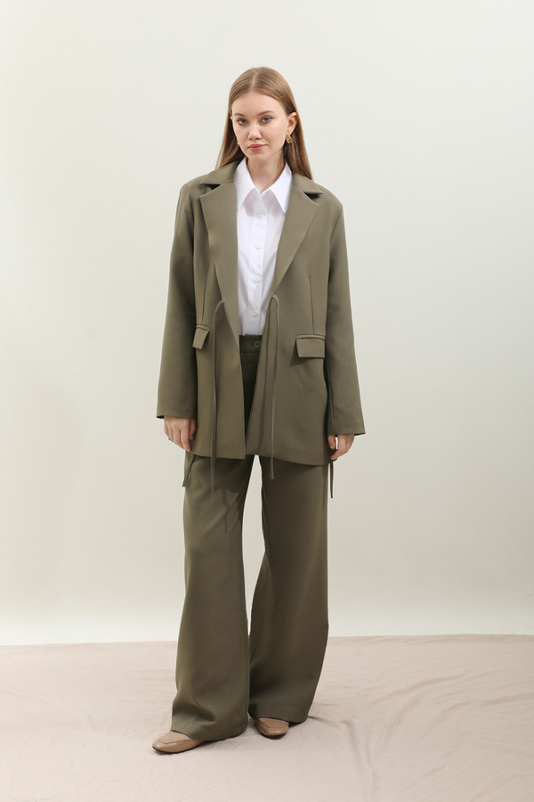 Yandan Bağlamalı Blazer Takım Koyu Haki - 2
