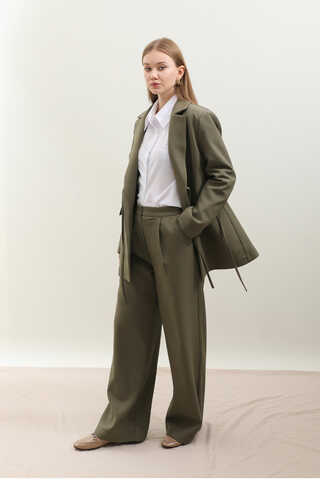 Yandan Bağlamalı Blazer Takım Koyu Haki - 3