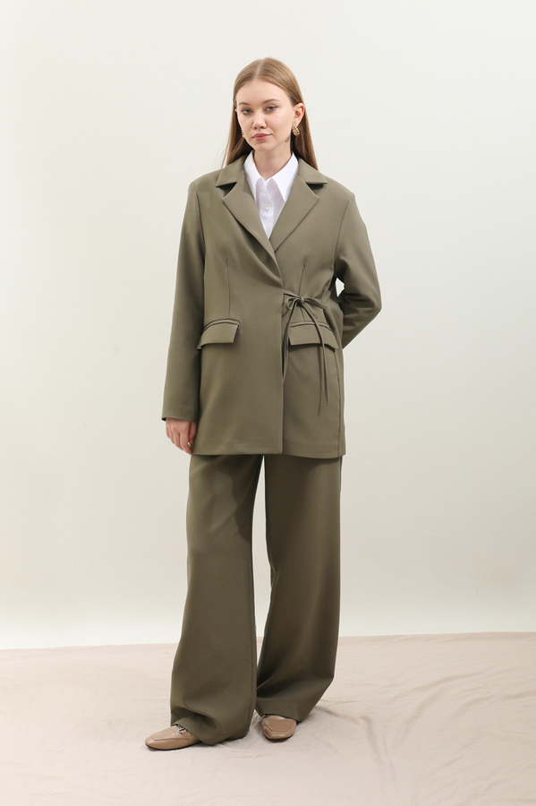 Yandan Bağlamalı Blazer Takım Koyu Haki - 5