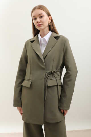 Yandan Bağlamalı Blazer Takım Koyu Haki - 1