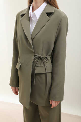 Yandan Bağlamalı Blazer Takım Koyu Haki - 8